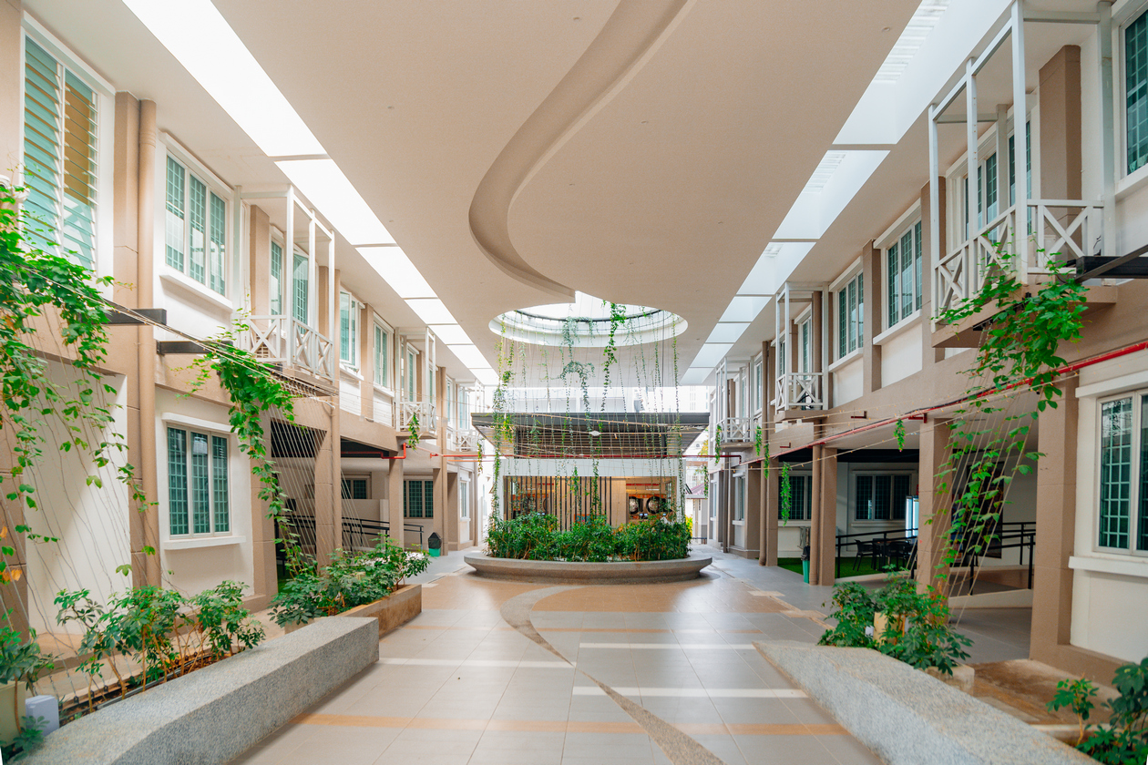 The Student Village’s main lobby provides a quiet retreat for its residents to unwind at the end of the day.