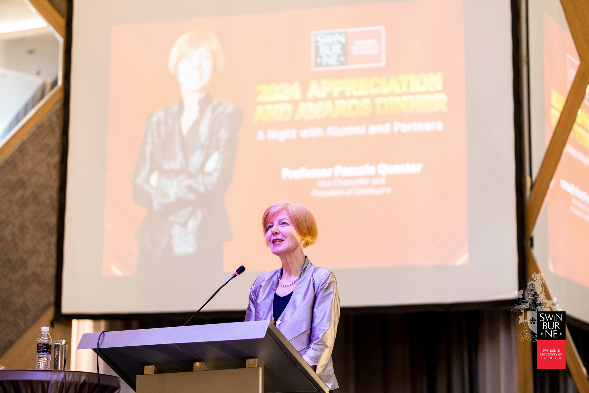 Professor Pascale Quester speaks at the Appreciation and Awards Dinner.